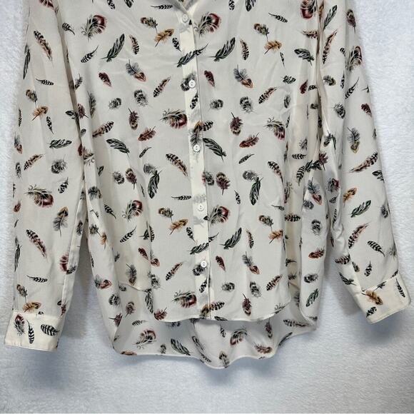 The‎ Kooples 100% Silk Cream Multicolor Boho Feather Print Button Down Top Sz S - Picture 4 of 12